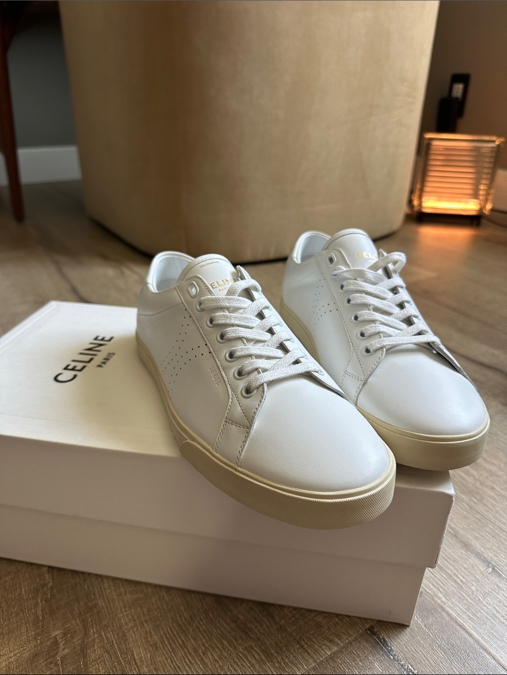 Celine White Leather Low-Top Sneakers with Cream Sole (SZ 39 and rec SZ 40/40.5)